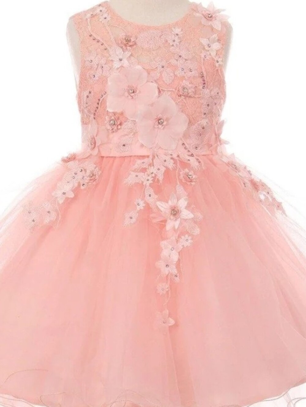VIP Girls Pink 3D Floral Tulle Skirt Embellished Party Flower Dress 2